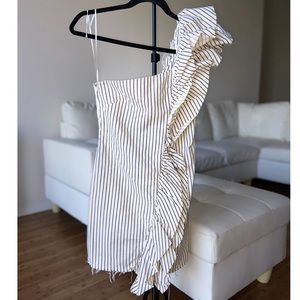 NWOT Zara one shoulder ruffle denim short dress size XS